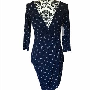 BABE NAVY PRINT BODYCON DRESS